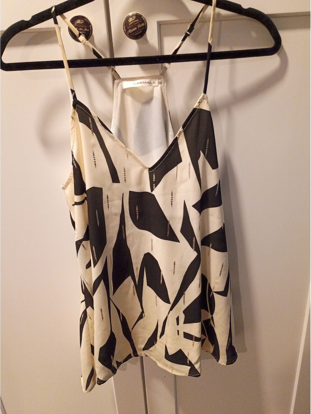Caramela Black and White Abstract Print Spaghetti Strap Tank Top